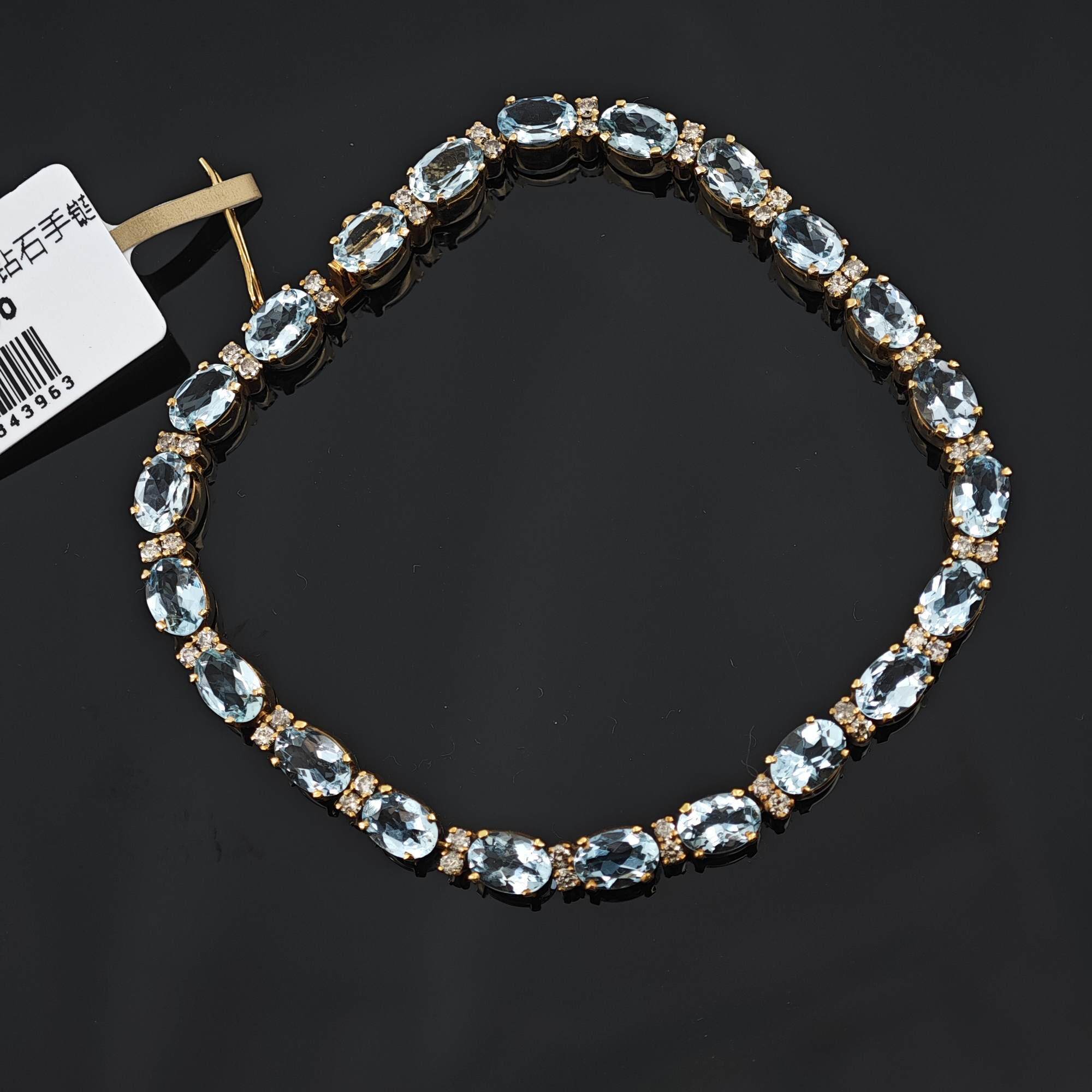 高级气质9K金镶嵌碧玺海蓝宝钻石高级精致女手链时尚礼物招财