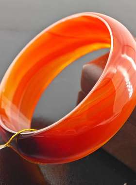 天然玛瑙玉髓中宽手镯中国风纯色花色红纹手镯简约气质女