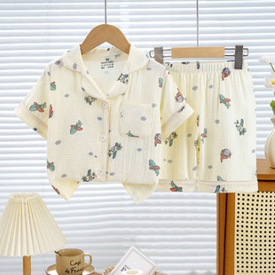 棉纱短袖短裤童装儿童睡衣a类纯棉宝宝家居服套装夏季男童女童