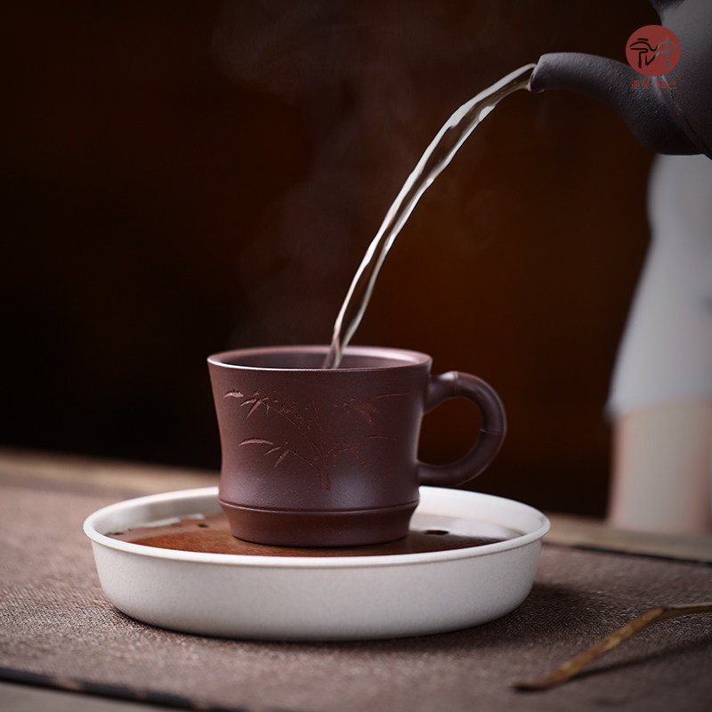 宏中 宜兴紫砂杯 纯手工主人单杯 茶杯手柄杯 功夫茶具 品茗小杯