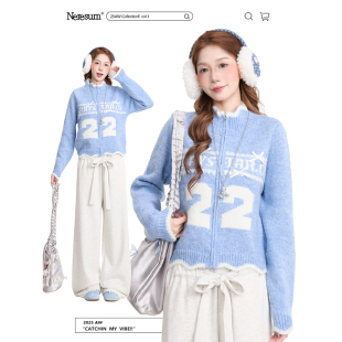 针织衫 毛衣女秋冬学院风甜美短款 外套 字母印花开衫 NERESUM美式