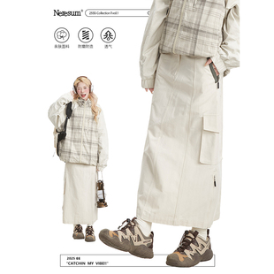 NERESUM美式 半身A字裙女潮牌设计感拉链开叉休闲百搭半身裙 工装