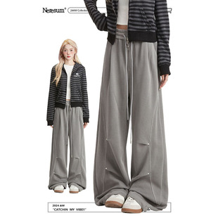 宽松复古嘻哈垂感显瘦运动裤 卫裤 子女潮牌直筒美式 NERESUM灰色裤