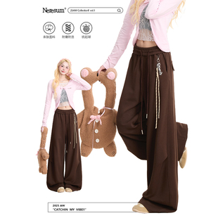 垂感显瘦百搭裤 潮牌直筒阔腿运动裤 子 女美式 NERESUM咖啡色卫裤