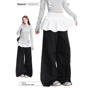 休闲阔腿裤 NERESUM星星裙摆屁帘工装 子美式 女复古轻亚褶皱裤 裤