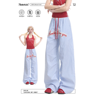 字母宽松直筒慵懒风百搭休闲裤 美式 子女2025新款 NERESUM竖条纹裤
