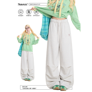 慵懒显瘦百搭阔腿裤 女潮牌褶皱直筒休闲裤 弯刀卫裤 NERESUM美式