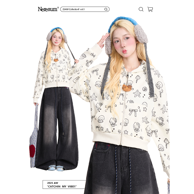 NERESUM满印卡通印花开衫卫衣