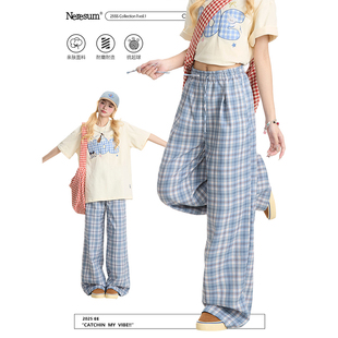 宽松直筒慵懒街头百搭休闲裤 NERESUM格子裤 阔腿裤 美式 女2025新款