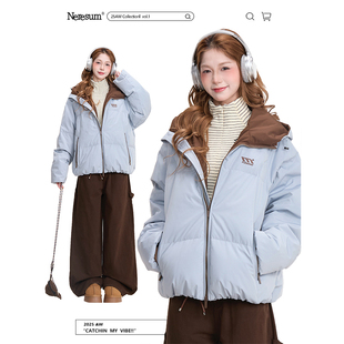 NERESUM美式 户外防寒保暖宽松羽绒外套 90白鸭绒连帽羽绒服女冬季