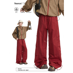 户外速干直筒休闲裤 NERESUM褶皱街舞潮牌伞兵裤 裤 嘻哈工装 子 美式