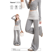百搭显瘦休闲微喇裤 NERESUM假两件条纹屁帘卫裤 女秋冬加绒美式
