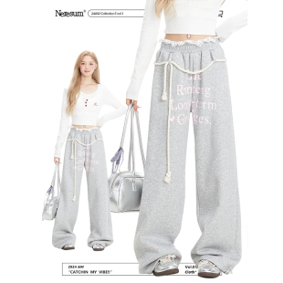 蕾丝拼接抽绳垂感休闲运动裤 NERESUM裤 秋季 潮牌嘻哈卫裤 子女美式