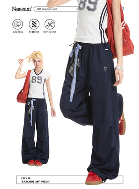 NERESUM工装裤女潮牌户外运动速干冲锋伞兵裤褶皱夏季直筒休闲裤