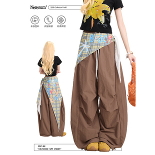 屁帘弯刀工装 褶皱街舞裤 裤 复古休闲阔腿裤 子 女新款 NERESUM美式