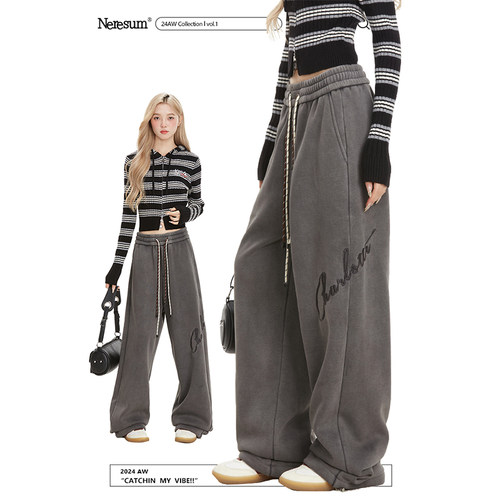 NERESUM潮牌街舞卫裤女宽松美式复古hiphop垂感休闲直筒运动长裤