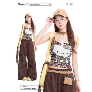 短款 NERESUM美式 修身 饰辣妹夏季 上衣 豹纹Kitty猫吊带背心女立体装