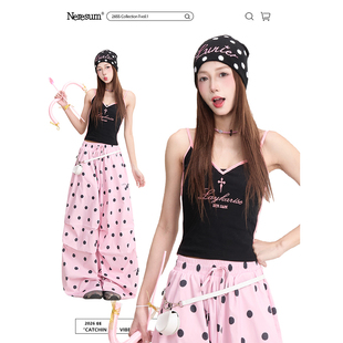 显瘦短款 无袖 上衣 辣妹风夏季 NERESUM复古字母刺绣吊带背心女美式