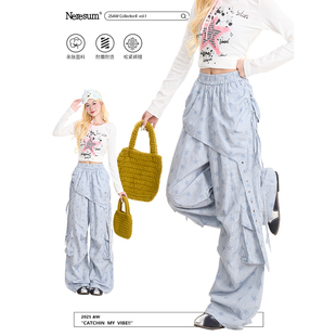 小众直筒休闲长裤 NERESUM星星条纹屁帘工装 设计感阔腿裤 女美式 裤