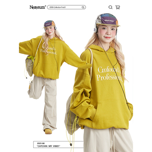 NERESUM潮牌复古简约字母连帽卫衣女2025春季 新款 宽松ins美式 帽衫