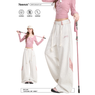 秋冬垂感直筒运动裤 纹拼接休闲裤 女慵懒风格 NERESUM花灰色卫裤