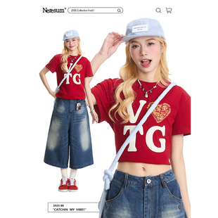 T恤女美式 短袖 复古字母印花宽松显瘦休闲上衣 新款 NERESUM夏季