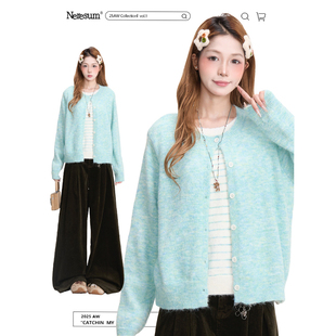 NERESUM韩系高级感开衫毛衣女秋冬慵懒风软糯宽松休闲短款针织衫