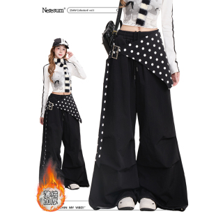 秋冬垂感宽松休闲裤 NERESUM波点屁帘阔腿裤 裤 复古加厚工装 女美式