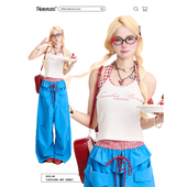 NERESUM字母印花挂脖吊带背心女夏季 上衣 短款 新款 复古辣妹修身