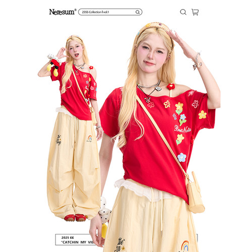 NERESUM花卉印花甜辣吊带短袖
