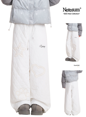 NERESUM爱心刺绣直筒棉裤女冬季加绒保暖阔腿裤慵懒宽松休闲裤