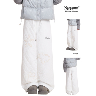 慵懒宽松休闲裤 加绒保暖阔腿裤 女冬季 NERESUM爱心刺绣直筒棉裤