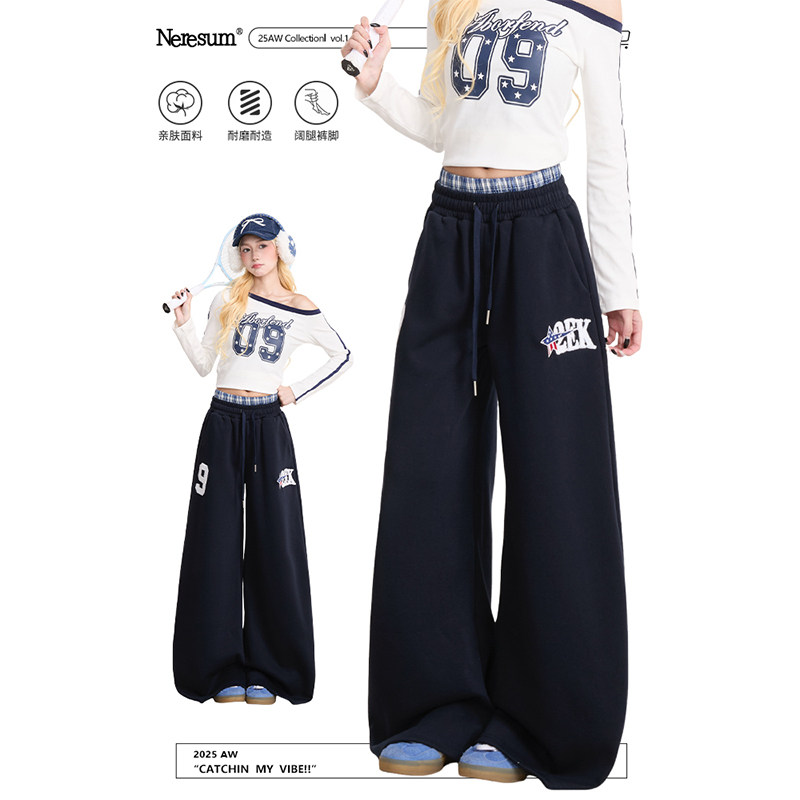 NERESUM美式运动风卫裤女秋冬垂感直筒运动裤阔腿慵懒百搭休闲裤,女装/女士精品,卫裤,淘宝优惠券,粉丝福利购,淘宝优惠卷