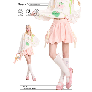 NERESUM蝴蝶结飘带花苞裙女夏日甜美蛋糕裙蓬蓬A字百搭半身短裙