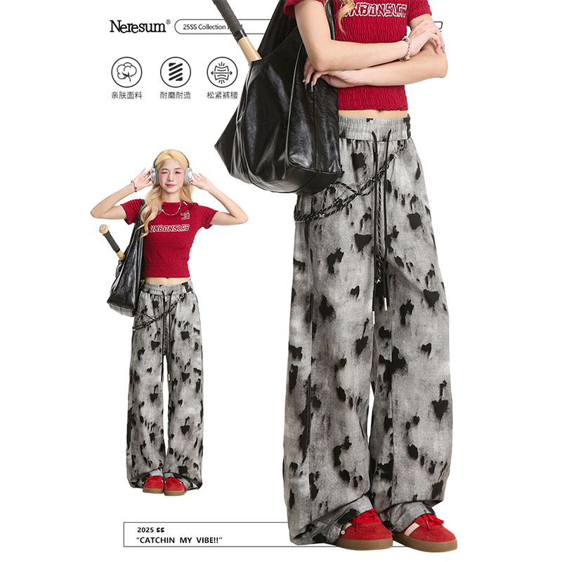 NERESUM扎染挂饰垂感休闲裤子
