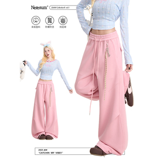 宽松休闲裤 褶皱垂感运动阔腿裤 子 女美式 NERESUM慵懒风直筒卫裤