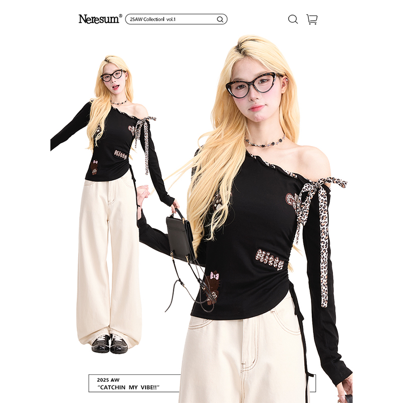 NERESUM豹纹凯蒂猫斜领长袖