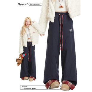 美式 宽松直筒休闲裤 加厚卷边拼接棉裤 保暖卫裤 女新款 NERESUM冬季