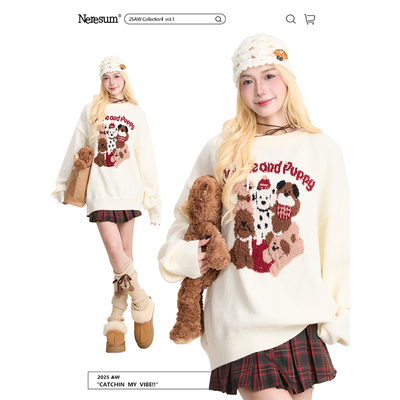 NERESUM可爱卡通提花套头毛衣