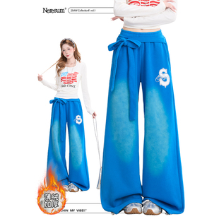 女秋冬多巴胺街舞加厚宽松运动裤 NERESUM美式 水洗渐变绑带卫裤