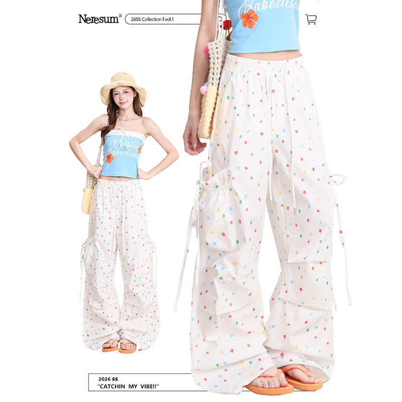 NERESUM彩色波点工装裤女美式潮牌百搭阔腿裤春夏宽松运动伞兵裤,女装/女士精品,休闲裤,淘宝优惠券,粉丝福利购,淘宝优惠卷