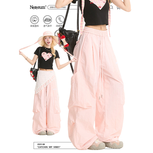 子宽松百搭伞兵裤 NERESUM夏日多巴胺工装 字母刺绣休闲裤 女美式 裤