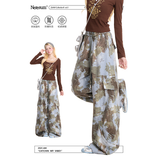 小众宽松休闲裤 NERESUM迷彩工装 潮牌多口袋阔腿直筒裤 子女美式 裤