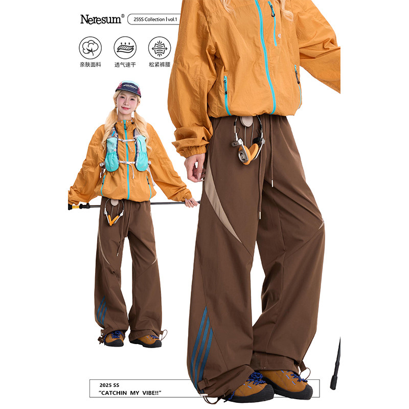 NERESUM复古撞色工装裤女美式潮牌户外运动速干冲锋裤显瘦阔腿裤,女装/女士精品,休闲裤,淘宝优惠券,粉丝福利购,淘宝优惠卷