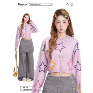 毛衣女秋冬软糯宽松显瘦圆领针织衫 NERESUM美式 五角星辣妹短款