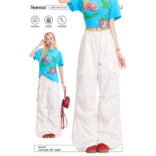 轻薄速干伞兵百搭休闲裤 NERESUM工装 褶皱多口袋阔腿裤 女美式 裤