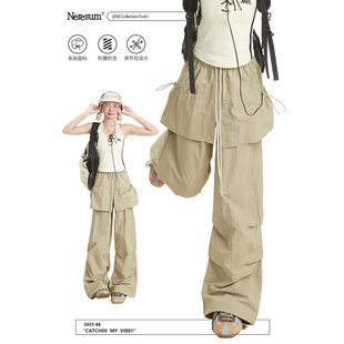 裤 直筒休闲裤 女夏季 伞兵裤 子 速干户外美式 NERESUM假两件裙摆工装