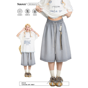 七分裤 女宽松显瘦抽绳挂饰街头休闲阔腿中裤 短裤 NERESUM潮牌美式