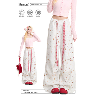 宽松阔腿裤 褶皱慵懒休闲裤 女美式 NERESUM满印卡通秋冬加绒卫裤
