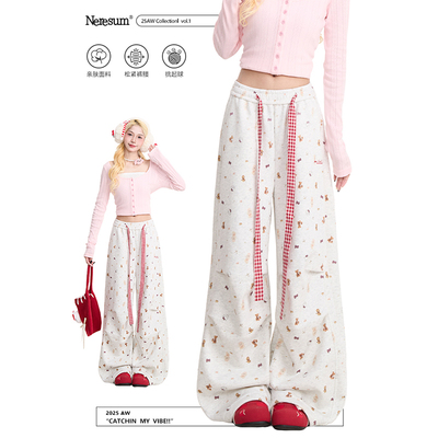 NERESUM满印卡通慵懒加绒卫裤